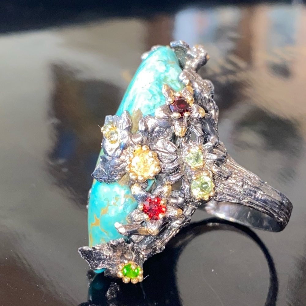 Gorgeous Genuine Turquoise Ring with Gemstones - Picture 12 of 17